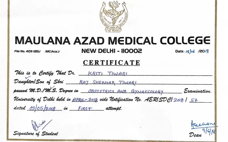 Certificate of participation, District Health Society, South Delhi